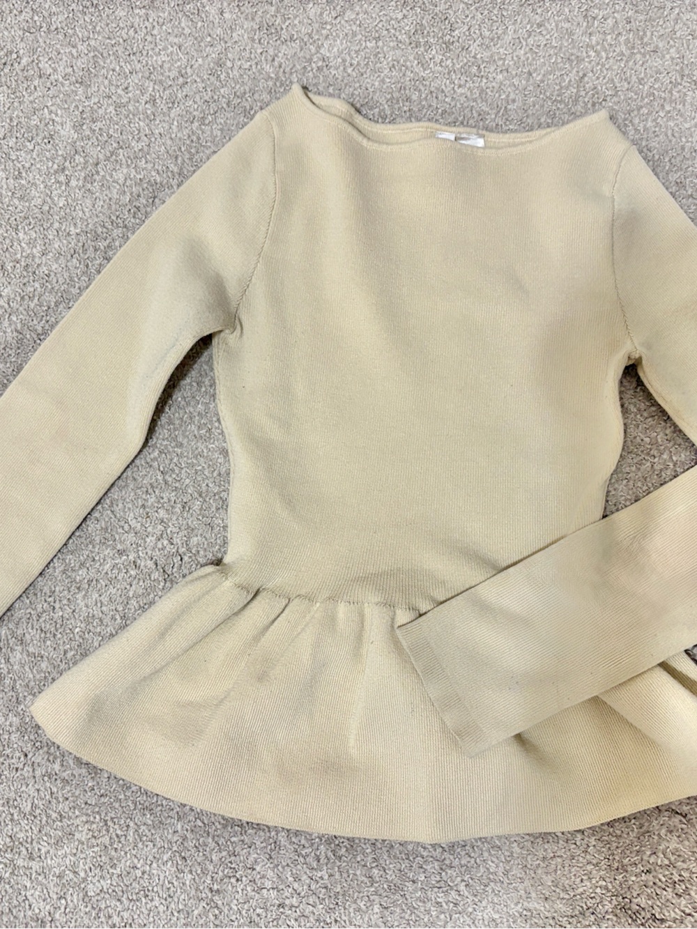 H&M Cream Peplum Long-Sleeve Knit Top